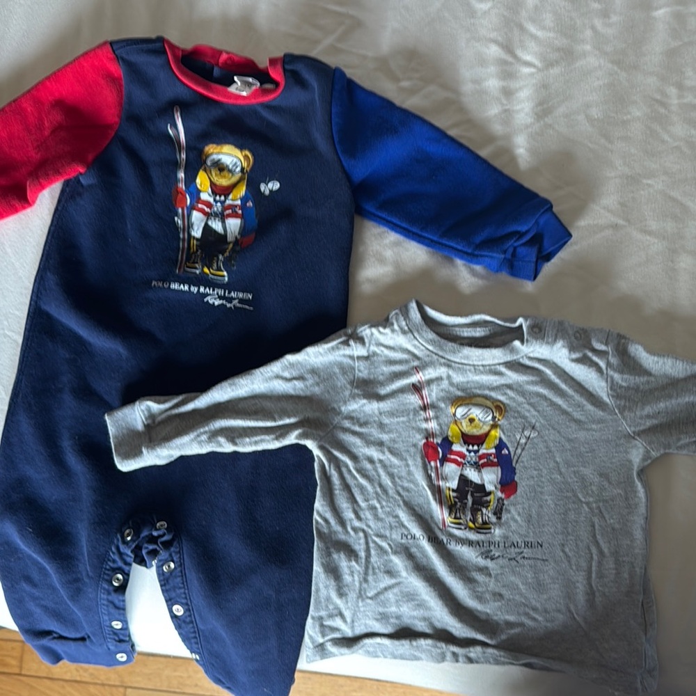 Polo by Ralph Lauren Kids' Red, Blue, and Gray Bear Long Sleeve Set